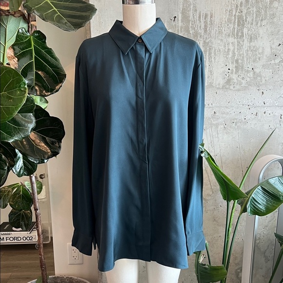 Lafayette 148 New York Teal Button Down Shirt - Picture 4 of 7